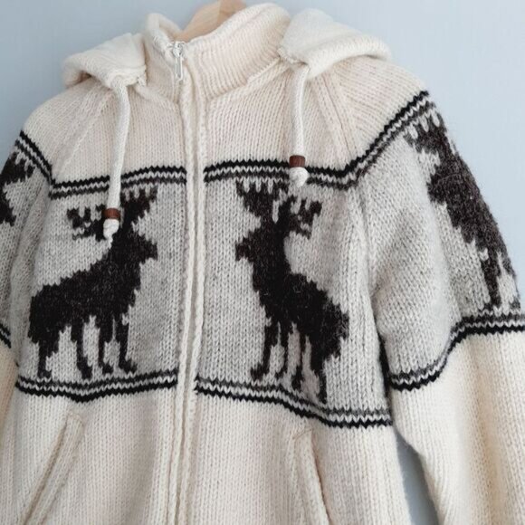 Handmade 100% Wool Chunky Sweater Full-Zip Jacket Fleece Lined Sz S - Picture 5 of 12